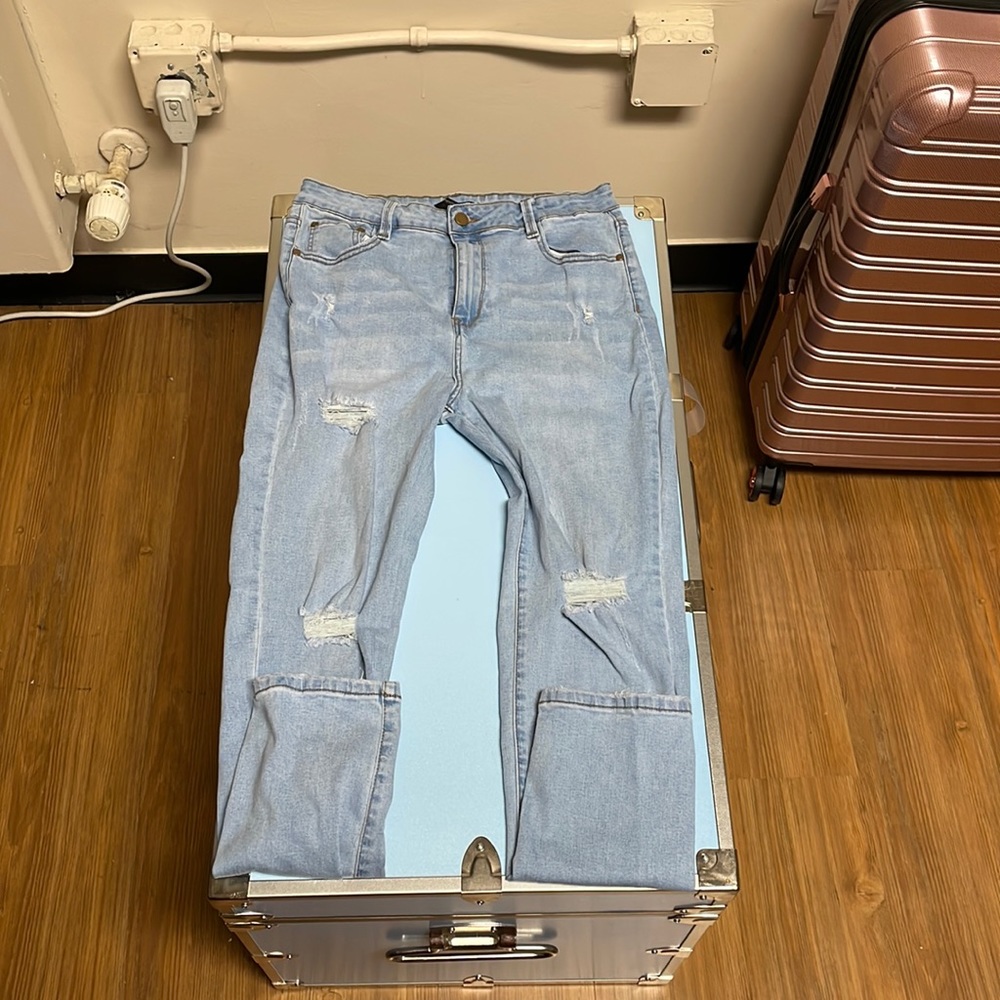 Light Wash FashionNova Size 15 Ripped Skinny Jeans